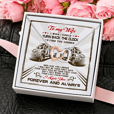 Alternative view of Trucker's Wife I Wish I Could Turn Back The Clock I'd Find You Sooner Interlocking Hearts Pendant Necklace
