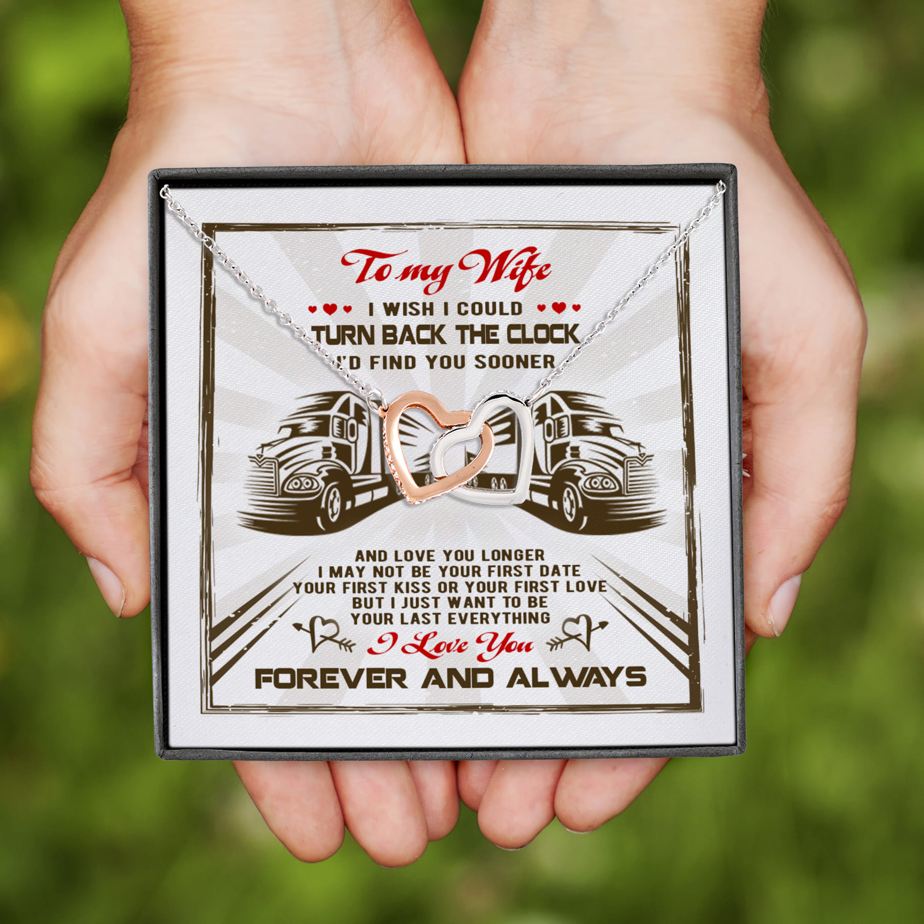 6Th. Turn Back The Clock Trucker.wife Interlocking Hearts Necklace