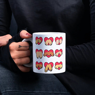 Alternative view of Funny Doodles Boobie Boob Heart Ceramic Coffee Mug - Beer Stein - Water Bottle - Color Changing Mug