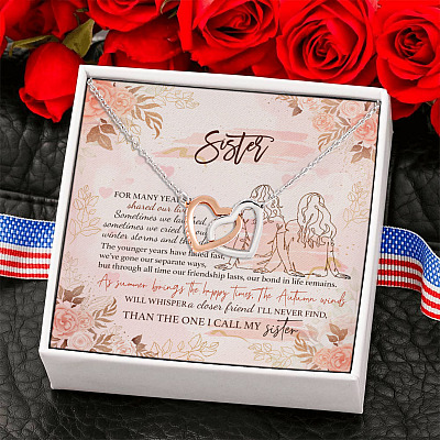 Happy Galentine's Day 2021 My Sister My Best Friend Special Sister Gifts Interlocking Heart Pendant Necklace