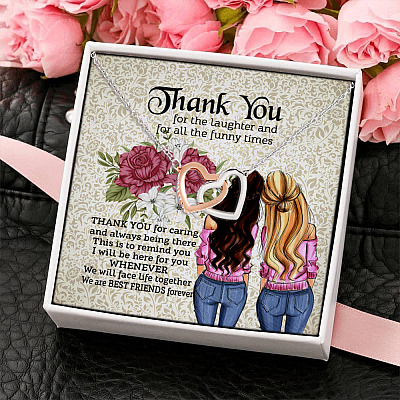 Alternative view of Happy Galentine's Day 2021 We Are Best Friends Forever Thank You Gift Interlocking Heart Pendant Necklace