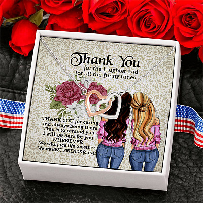 Happy Galentine's Day 2021 We Are Best Friends Forever Thank You Gift Interlocking Heart Pendant Necklace