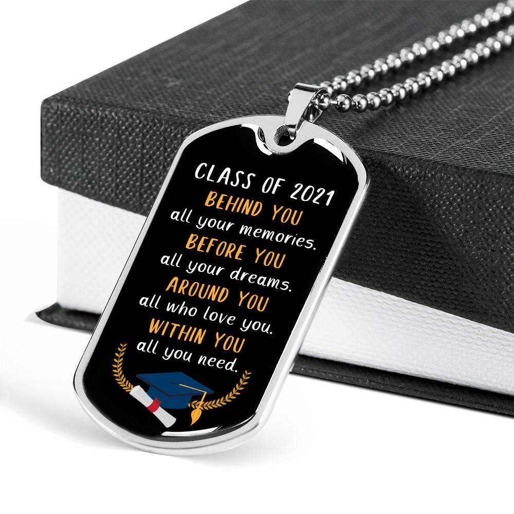 Graduation Class Of 2021 Senior Behind You All Your Memories Dog Tag Pendant Necklace - College Graduation Gift - Dog Tag (Silver)