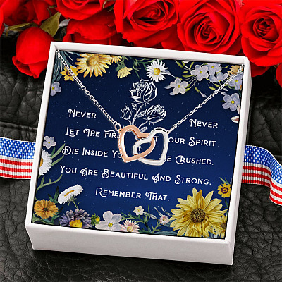 You Are Strong and Beautiful Inspirational Quotes Jewelry Gift Interlocking Heart Pendant Necklace