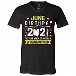 June Birthday The Year When Shit Got Real Quarantined T-Shirt - V-Neck Shirt - Funny Birthday Quarantined Shirt, Black, V-Neck T-Shirt