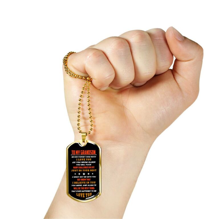 From Grandparents to My Grandson Never Forget How Much I Love You as You Grow Older Dog Tag Pendant Necklace - Dog Tag (Gold Plated)