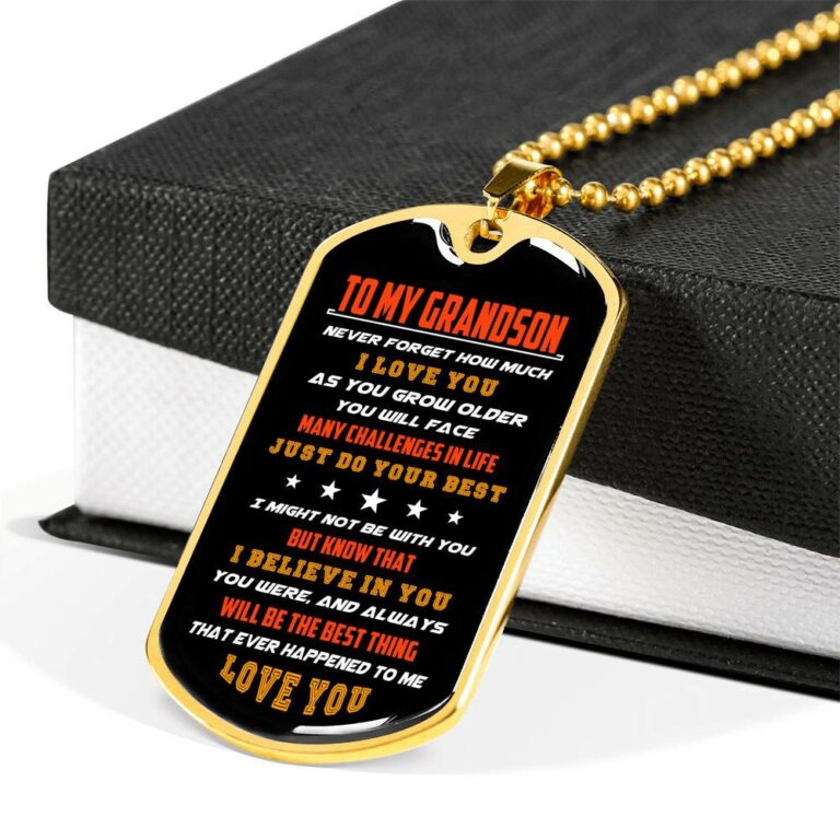 From Grandparents to My Grandson Never Forget How Much I Love You as You Grow Older Dog Tag Pendant Necklace - Dog Tag (Gold Plated)