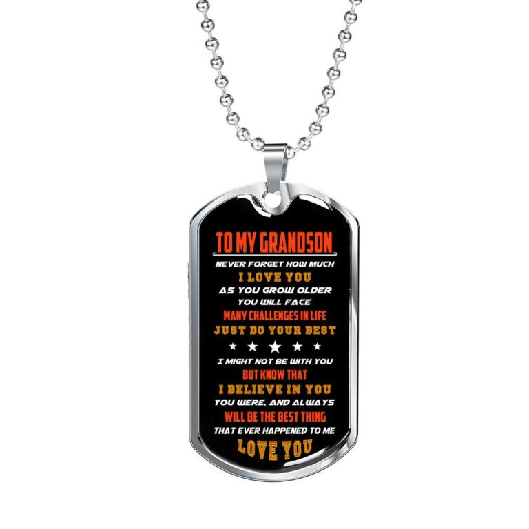 From Grandparents to My Grandson Never Forget How Much I Love You as You Grow Older Dog Tag Pendant Necklace - Dog Tag (Silver)