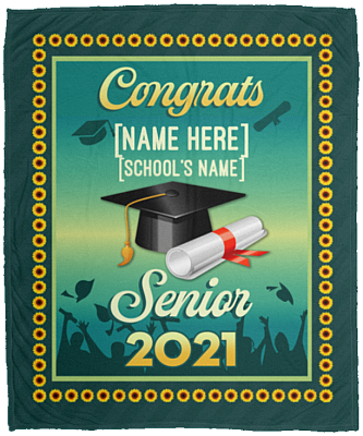 Personalized Graduation Congrats Senior 2021 Highschool College Fleece Blanket - Class Of 2021 Sherpa Blanket, White, Cozy Plush Fleece Blanket - 50x60