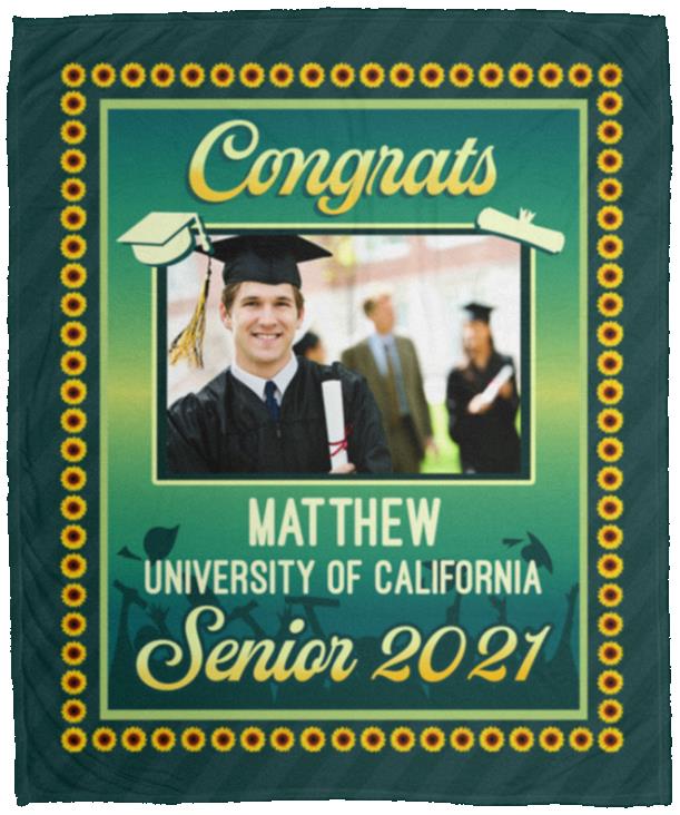 Personalized Custom Photo Graduation Blanket, White, Cozy Plush Fleece Blanket - 50x60
