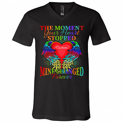 Personalized The Moment Your Heart, Black, V-Neck T-Shirt