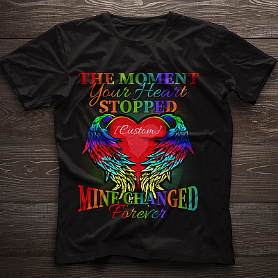 Alternative view of Personalized The Moment Your Heart Stopped Mine Changed Forever Memorial T-Shirt - V-Neck Shirt