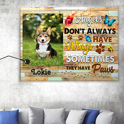 Alternative view of Personalized Photo Angels Don't Always Have Wings Sometimes They Have Paws Framed Canvas - Unframed Poster