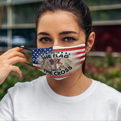 Alternative view of Stand For The Flag Kneel For The Cross Washable Reusable Custom Printed Cloth Face Mask Cover