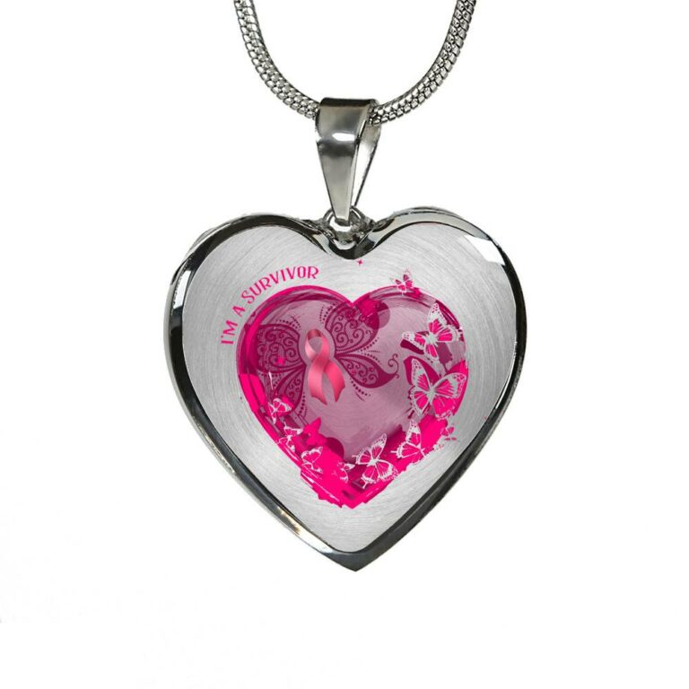 I'm a Survivor - Breast Cancer Gifts for Women - Heart Pendant Necklace - Heart Luxury Necklace (Silver)