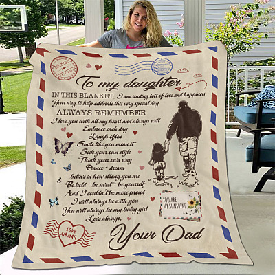 Alternative view of To My Daughter In This Blanket I Am Sending Lots Of Love and Happiness Love Your Dad Airmail Fleece Blanket