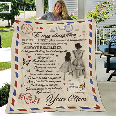 Alternative view of To My Daughter In This Blanket I Am Sending Lots Of Love and Happiness Love Your Mom Airmail Fleece Blanket