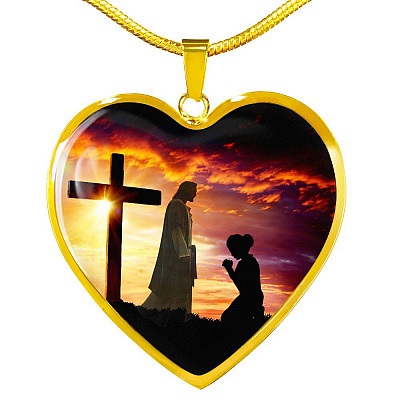 I Only Kneel For One Man And He Died On The Cross Heart Pendant Necklace - Religious Pendant Necklaces - Heart Luxury Necklace (Gold Plated)