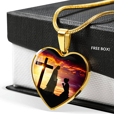 I Only Kneel For One Man And He Died On The Cross Heart Pendant Necklace - Religious Pendant Necklaces - Heart Luxury Necklace (Gold Plated)