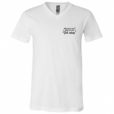 Why Fall In Love When You Can Fall Asleep Print On Left Chest T-Shirt - V-Neck Shirt, White, V-Neck T-Shirt