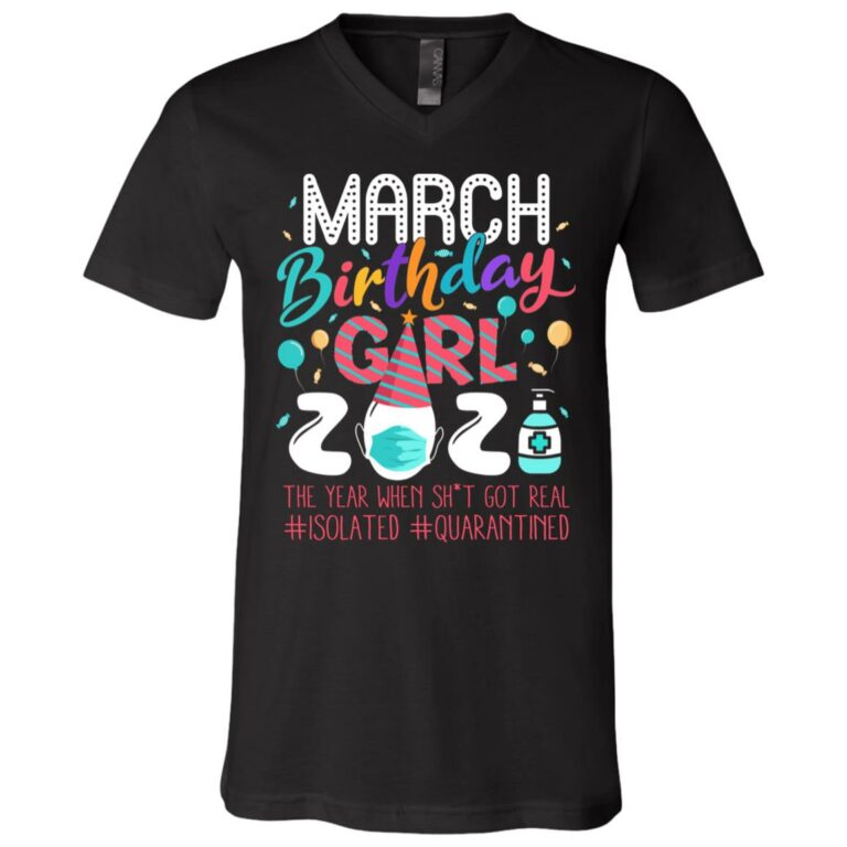 March Birthday Girl 2021, Black, V-Neck T-Shirt