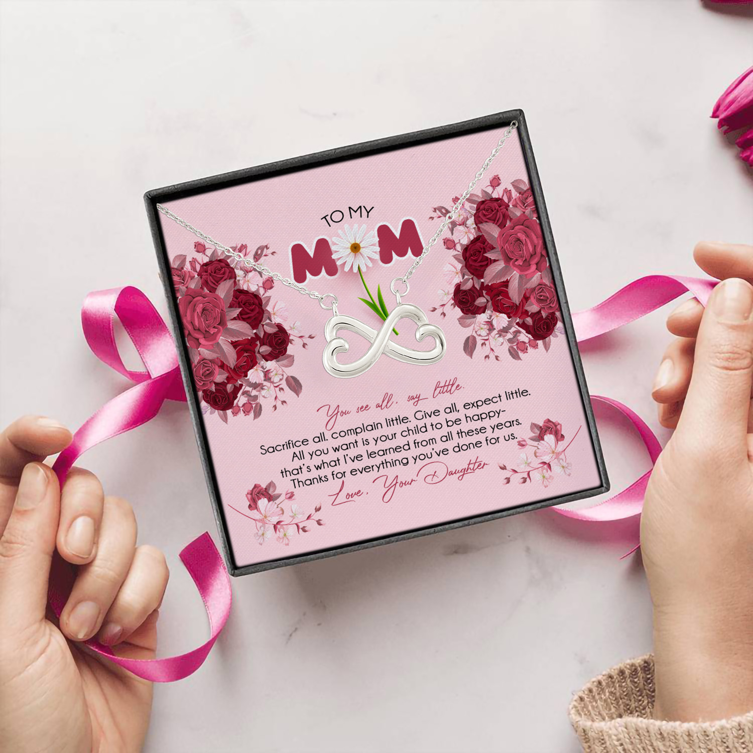 7O. To My Mom Mother Day Infinity Heart Necklace (Silver) 5