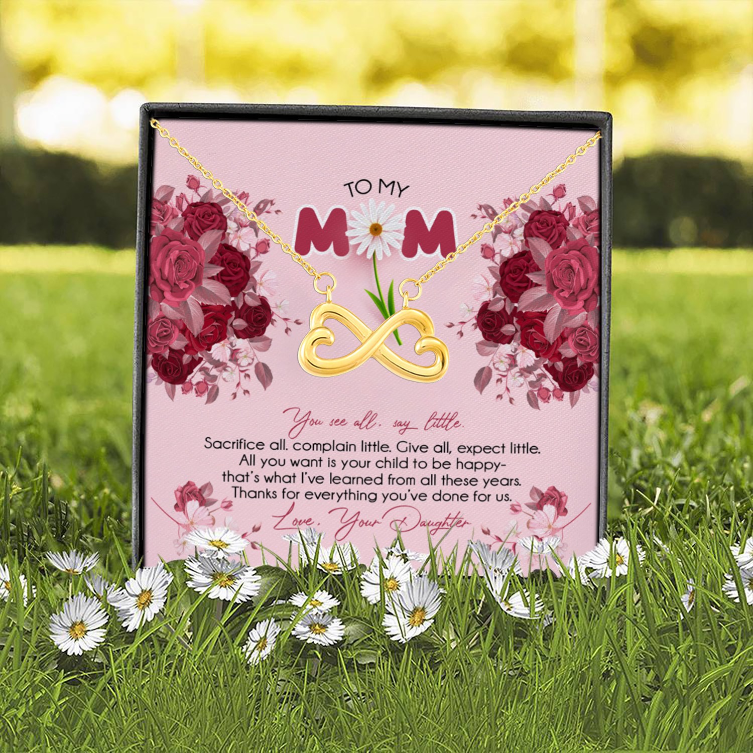 7O. To My Mom Mother Day Infinity Heart Necklace (Gold) 2