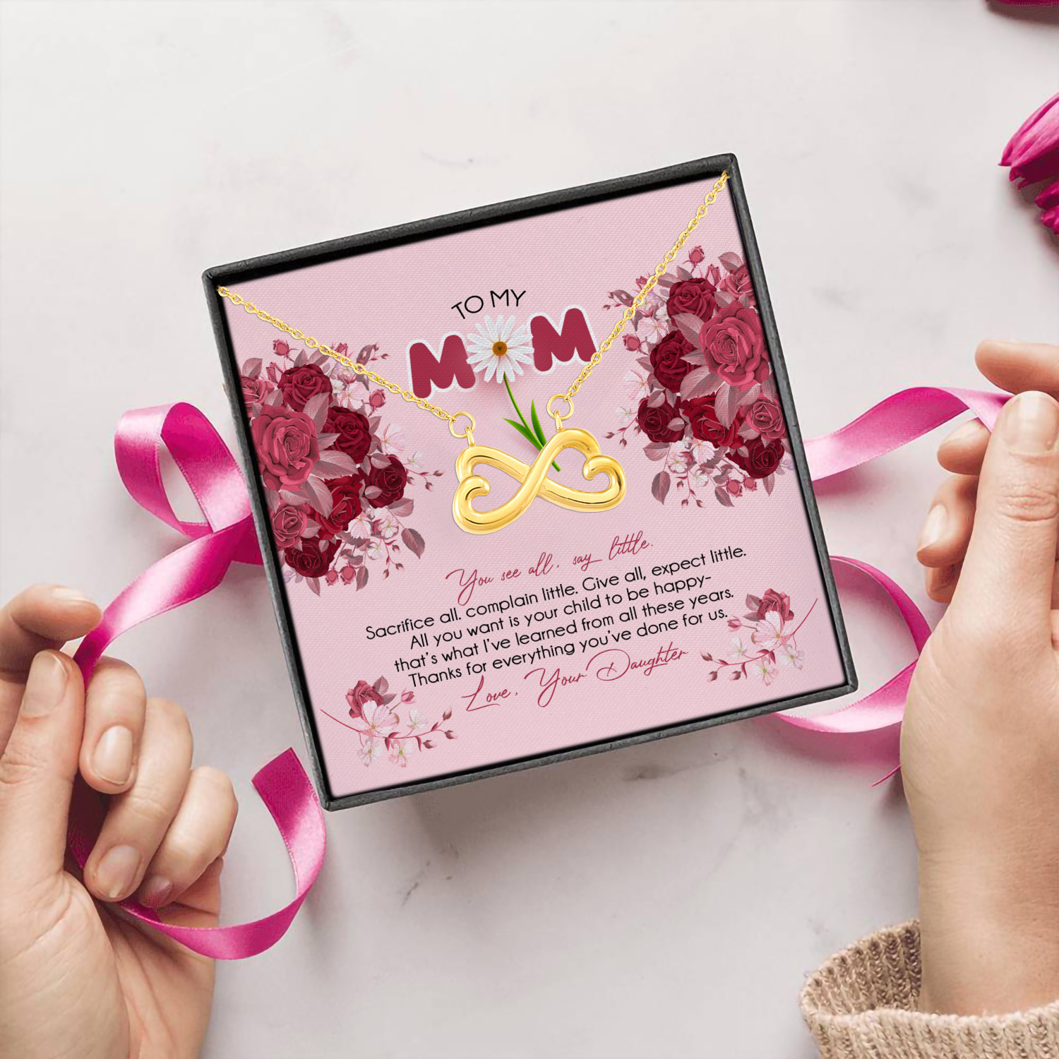 7O. To My Mom Mother Day Infinity Heart Necklace (Gold) 5