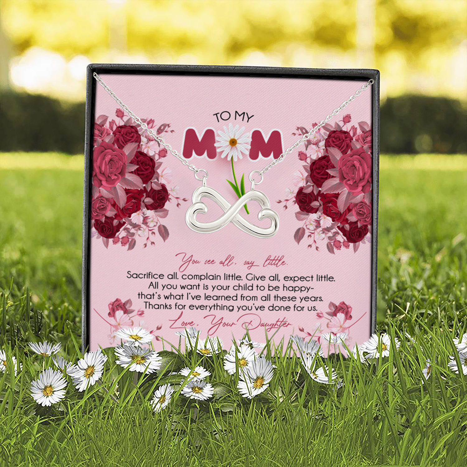 7O. To My Mom Mother Day Infinity Heart Necklace (Silver) 2