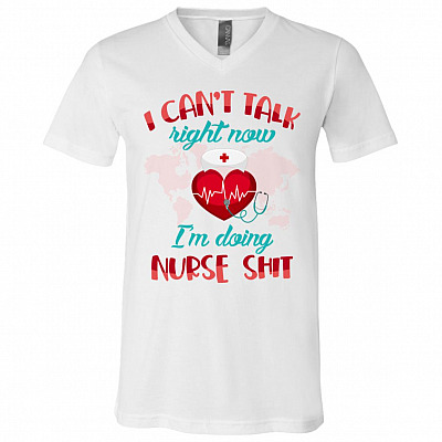 I Can't Talk Right Now, White, V-Neck T-Shirt