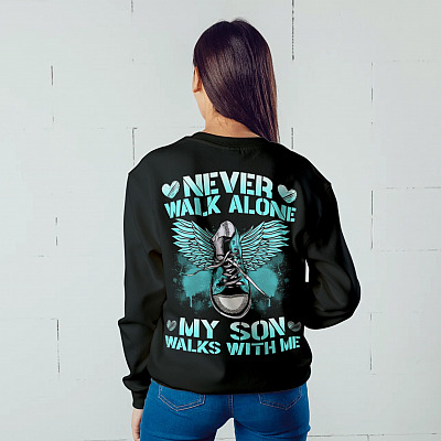 Alternative view of Never Walk Alone My Son Walks With Me Shoe Print on Back Only Hoodie - Sweatshirt - Son Memorial Shirt