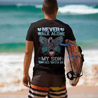 Alternative view of Never Walk Alone My Son Walks With Me Shoe Print On Back Only -shirt - Son Memorial Shirt