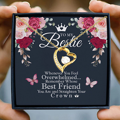Bestie Whenever You Feel Overwhelmed Remember Whose Straighten Your Crown Forever Love Pendant Necklace