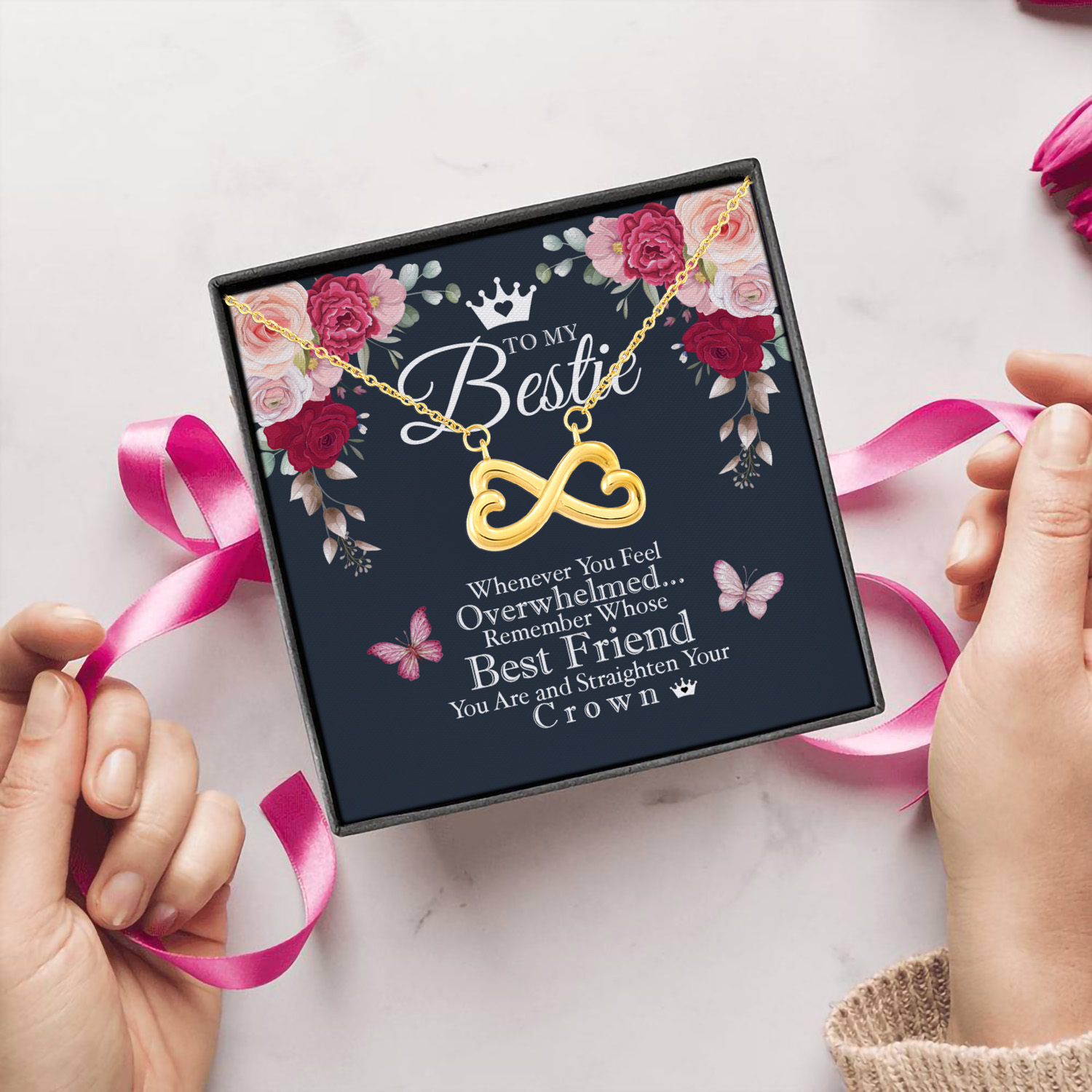 45 HG uu tien. Straight Your Crown Necklace-bestie Infinity Heart Necklace (Gold) 5