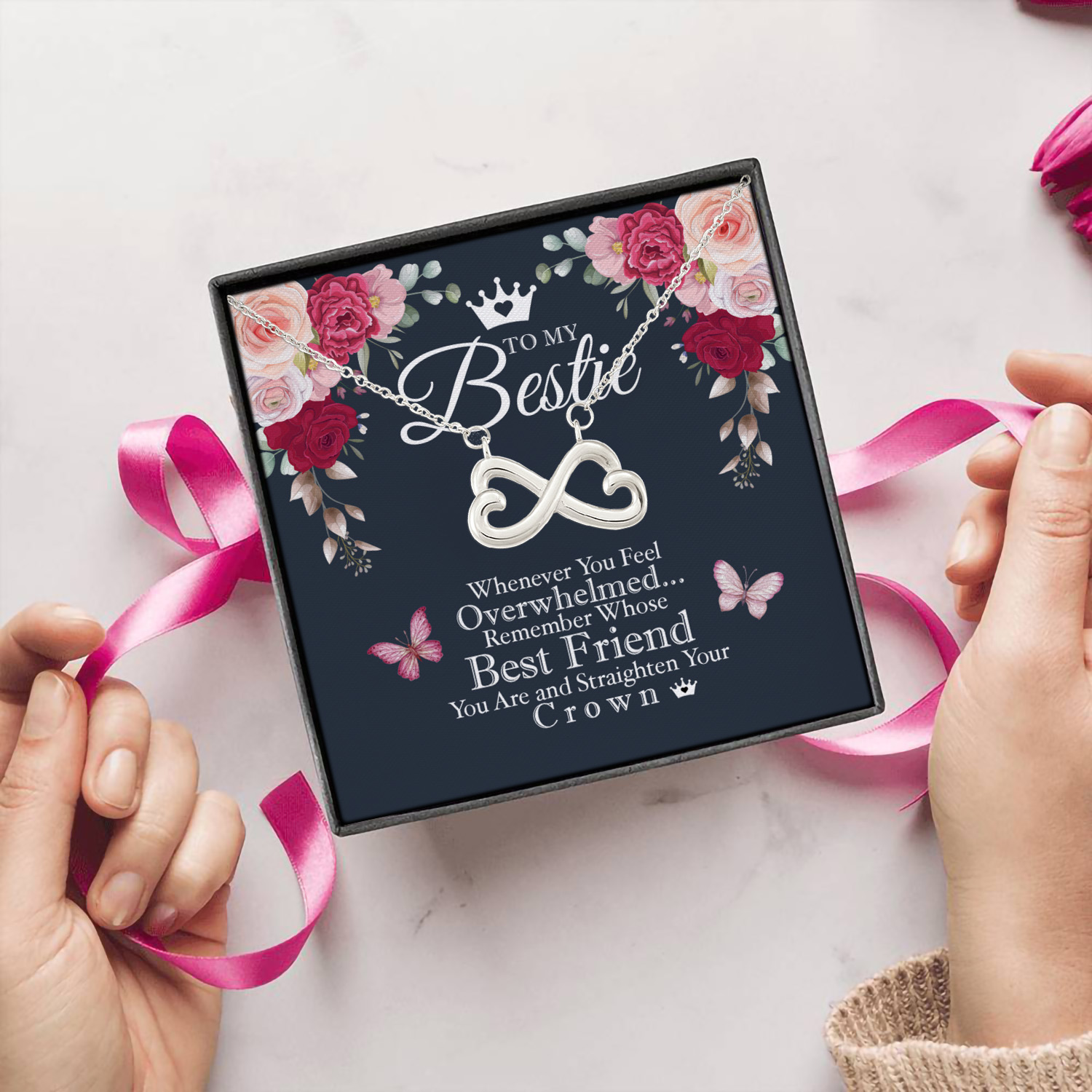 45 HG uu tien. Straight Your Crown Necklace-bestie Infinity Heart Necklace (Silver) 5