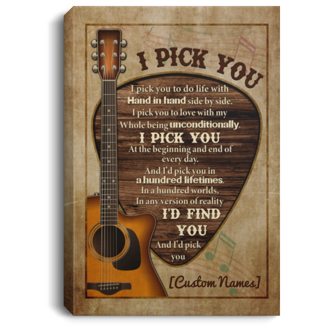 Personalized Guitar Pick I Pick You To Do Life With Hand In Hand Framed Canvas Prints - Guitar Lover Unframed Poster, White, 0.75'' Framed Canvas Personalized Guitar Pick I Pick You To Do Life With Hand In Hand Framed Canvas Prints - Guitar Lover Unframed Poster, White, 0.75'' Framed Canvas