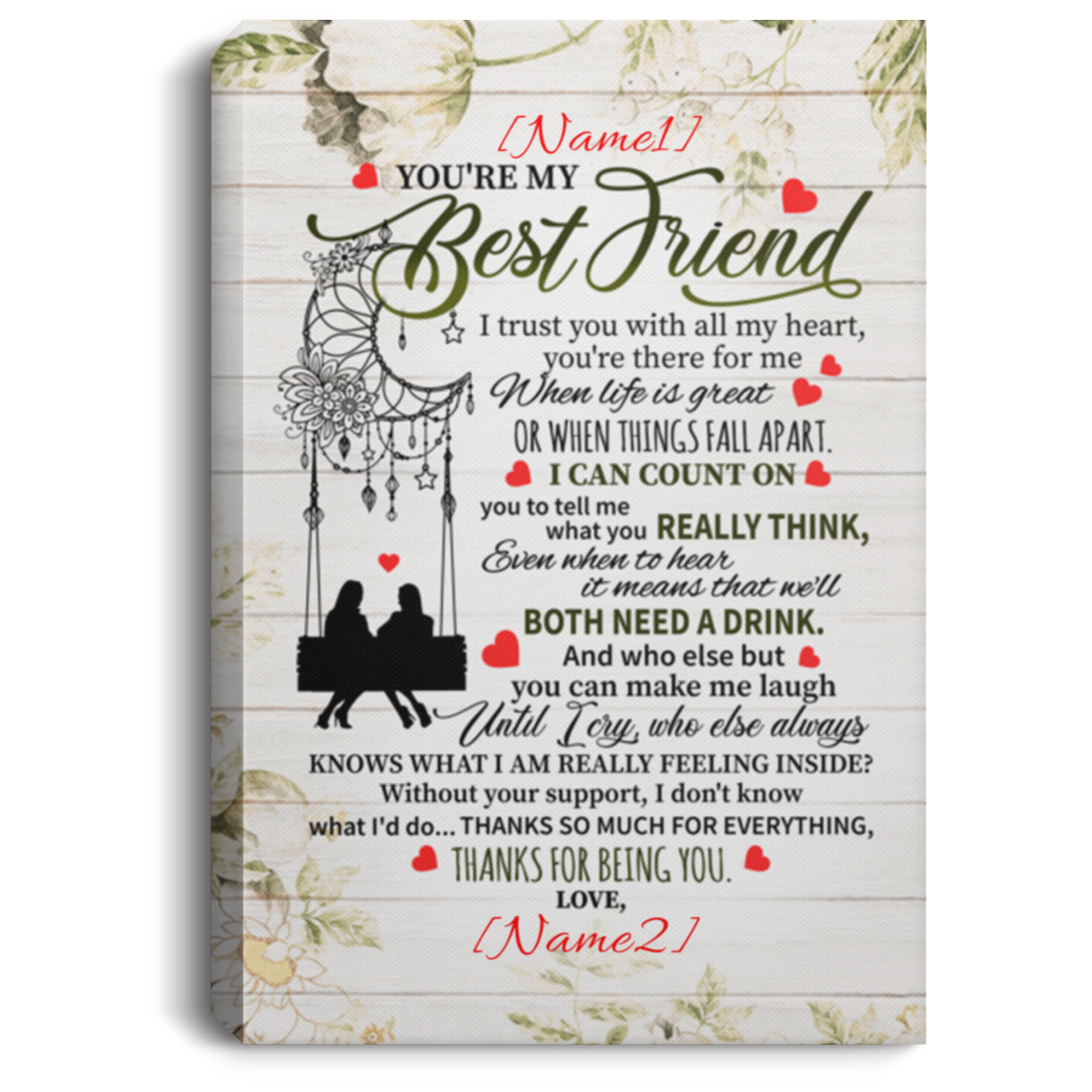 Personalized You Are My Best Friend Wrapped Framed Canvas Prints - Unframed Poster - Home Decor Wall Art, White, 0.75'' Framed Canvas Personalized You Are My Best Friend Wrapped Framed Canvas Prints - Unframed Poster - Home Decor Wall Art, White, 0.75'' Framed Canvas
