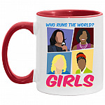Who Runs the World Girls Feminist Accent Mug, White/Red, 11 oz. Accent Mug