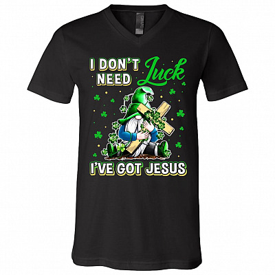 luck vneck, Black, V-Neck T-Shirt