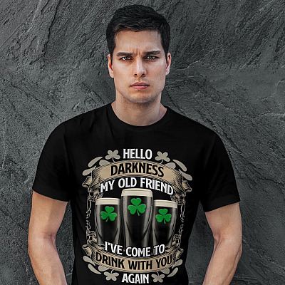 Alternative view of Irish Hello Darkness My Old Friend Shamrock Beer Day T-Shirt - St Patrick's Day Beer Drinking Shirt