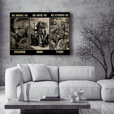 Alternative view of Vikings Dad As Brave As Ragnar As Wise As Odin As Strong As Thor Framed Canvas Prints - Unframed Poster