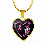 I'm A Survivor Breast Cancer Awareness Pink Ribbon Butterflies Luxury Heart Pendant Necklace - Heart Luxury Necklace (Gold Plated)
