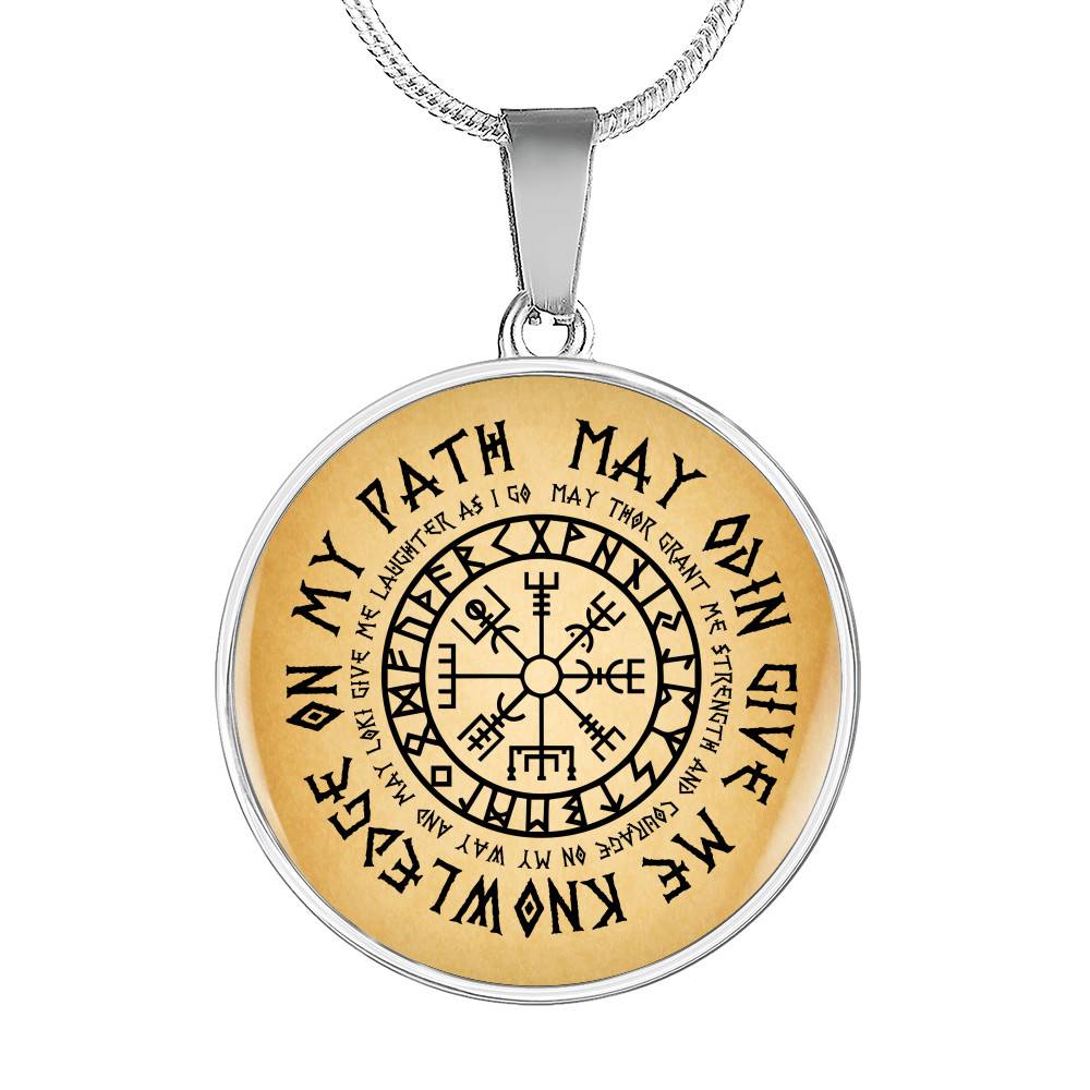 Nordic Vikings May Odin Give Me Knowledge On My Path Circle Pendant Necklace - Norse Mens Necklace Jewelry - Circle Luxury Necklace (Silver)