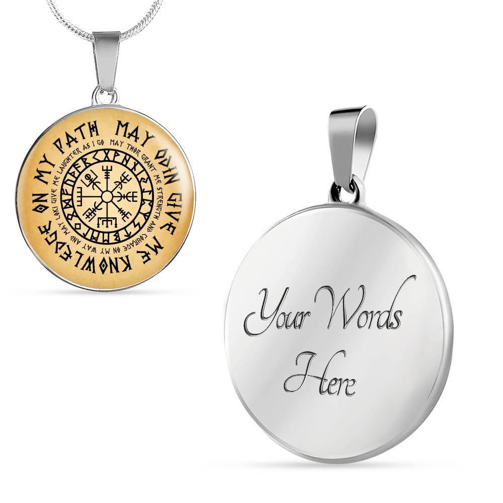 Nordic Vikings May Odin Give Me Knowledge On My Path Circle Pendant Necklace - Norse Mens Necklace Jewelry - Circle Luxury Necklace (Silver)