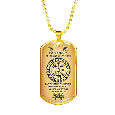 Nordic Vikings May Odin Give Me Knowledge On My Path Dog Tag Pendant Necklace - Norse Mens Necklace Jewelry - Dog Tag (Gold Plated)
