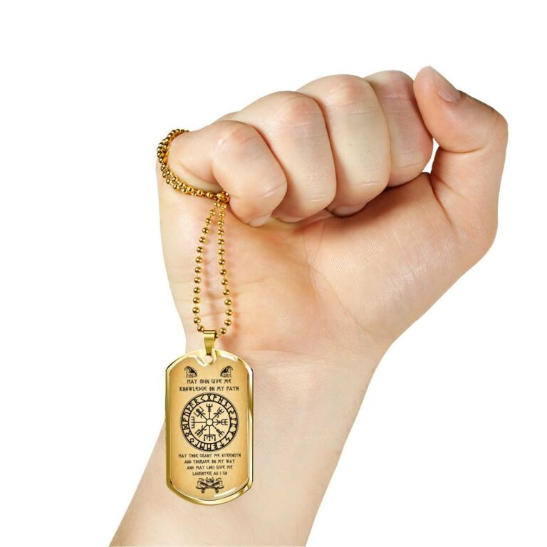 Nordic Vikings May Odin Give Me Knowledge On My Path Dog Tag Pendant Necklace - Norse Mens Necklace Jewelry - Dog Tag (Gold Plated)