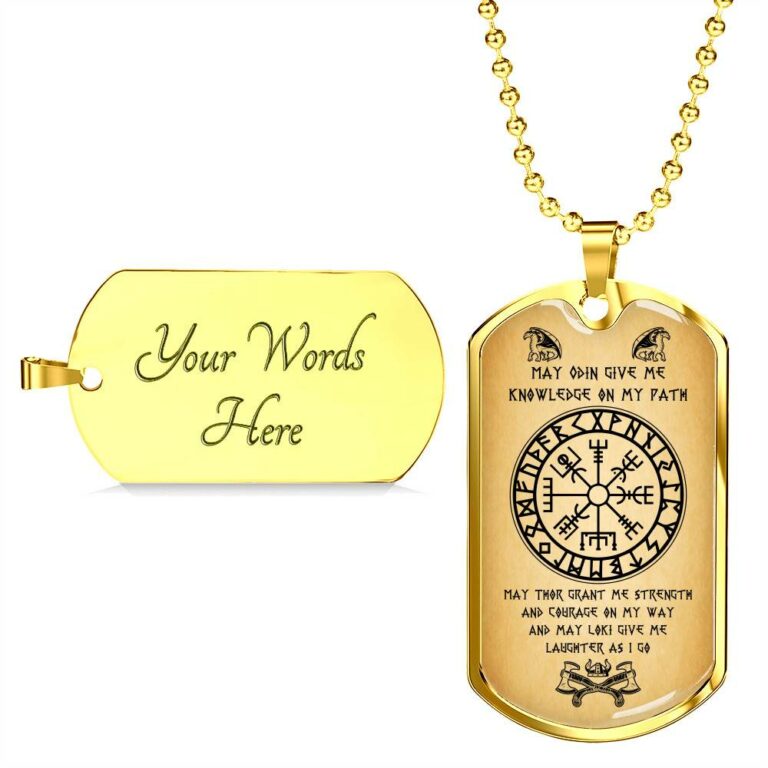 Nordic Vikings May Odin Give Me Knowledge On My Path Dog Tag Pendant Necklace - Norse Mens Necklace Jewelry - Dog Tag (Gold Plated)