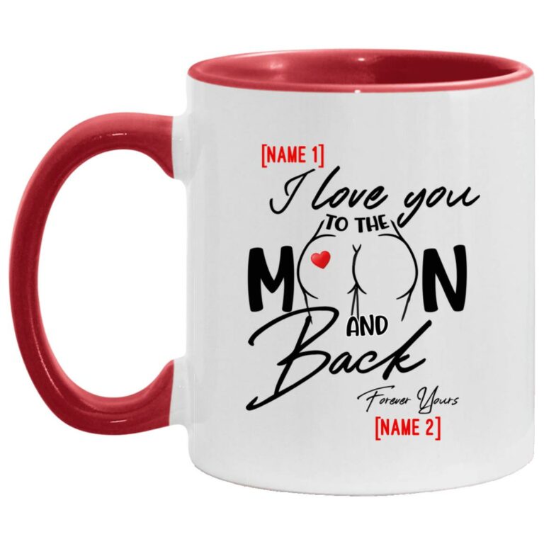 Personalized I Love You To The Moon, White/Red, 11 oz. Accent Mug
