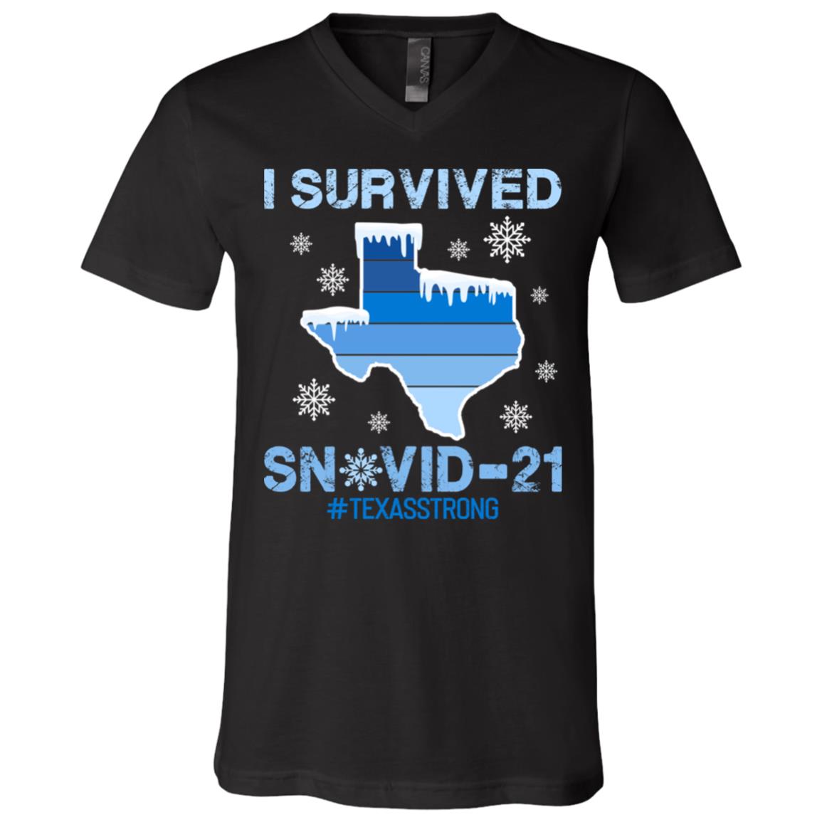 I Survived Snovid-21 Texas, Black, V-Neck T-Shirt