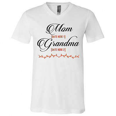 Personalized Mom Est Grandma, White, V-Neck T-Shirt